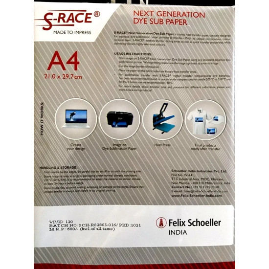S Race Sublimation Paper A4, GSM: 120 - 150